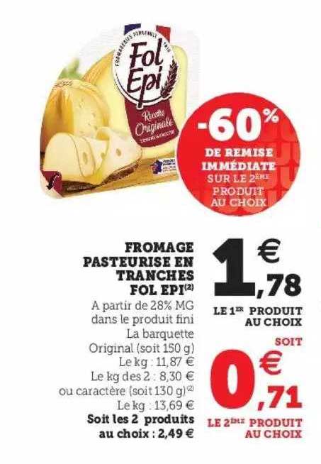 fromage pasteurisé en tranches fol épi