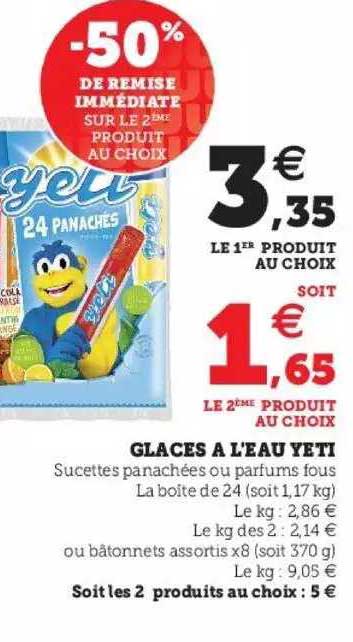 glaces à l'eau yeti