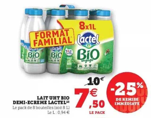 lait uht bio demi-écrémé lactel