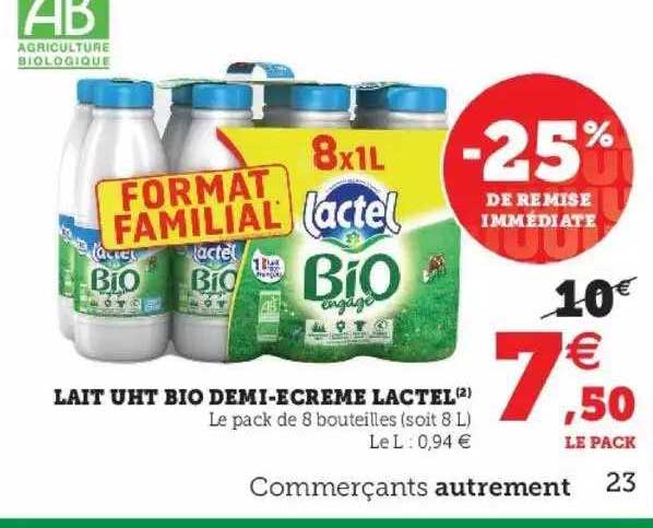 lait uht bio demi-écrémé lactel