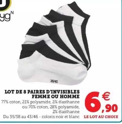 lot de 8 paires d'invisibles femme ou homme