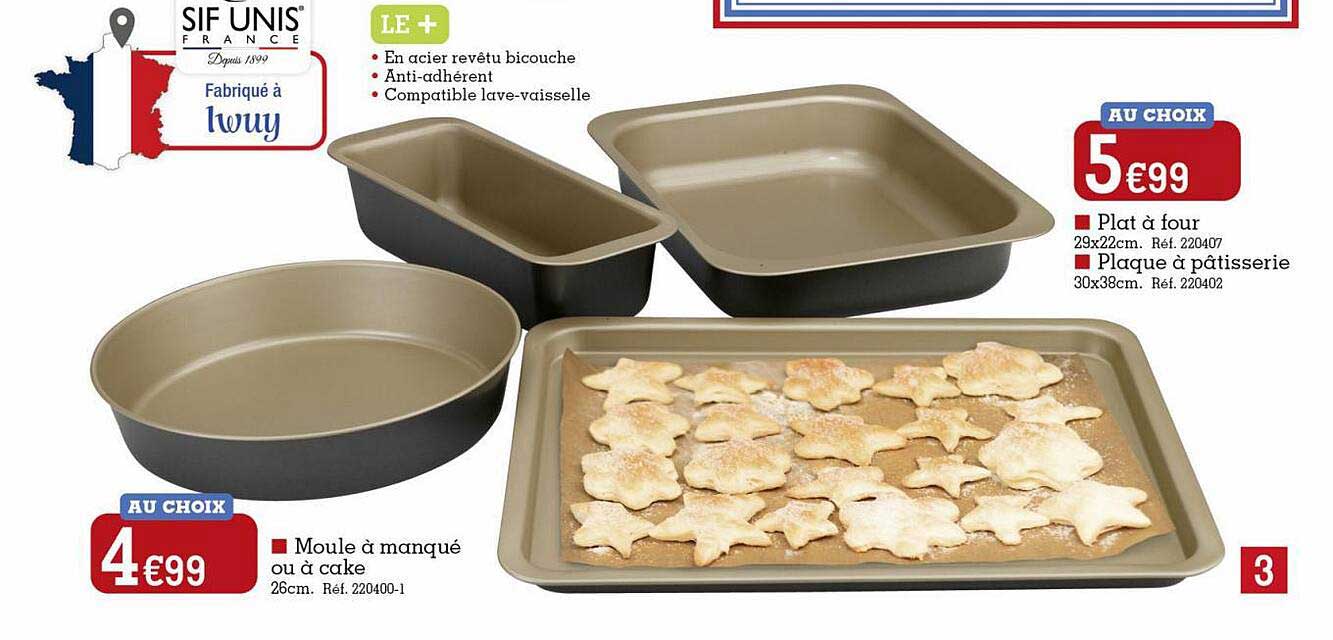 moule à manqué ou à cake sif unis france, plat à four sif unis france, plaque à pâtisserie sif unis france
