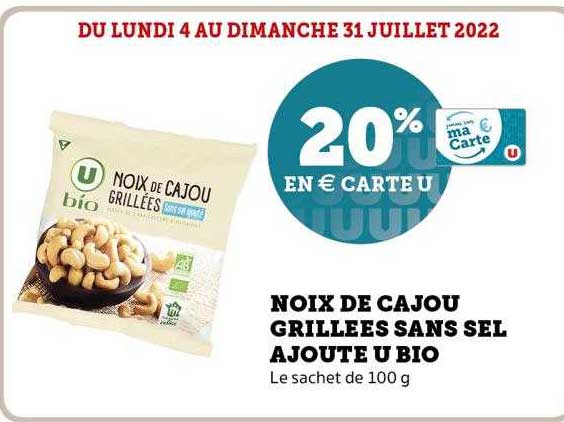 Noix De Cajou Grillées Sans Sel Ajouté U Bio