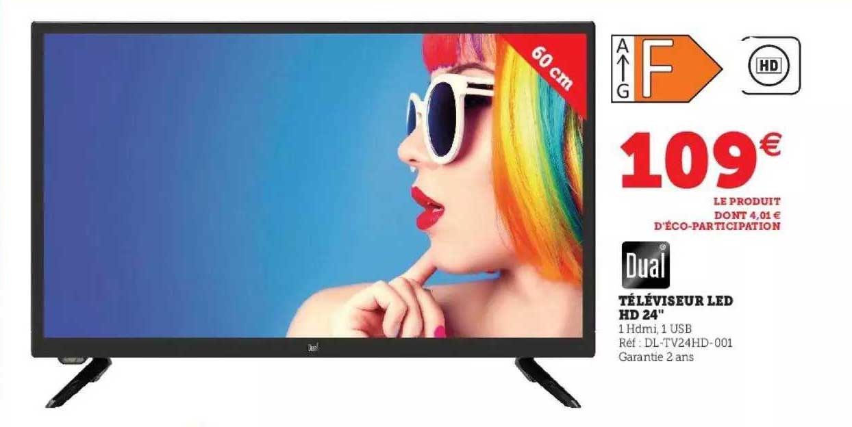 Téléviseur Led Hd 24" Dual