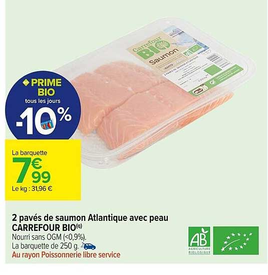 2 Pavés De Saumon Atlantique Avec Peau Carrefour Bio