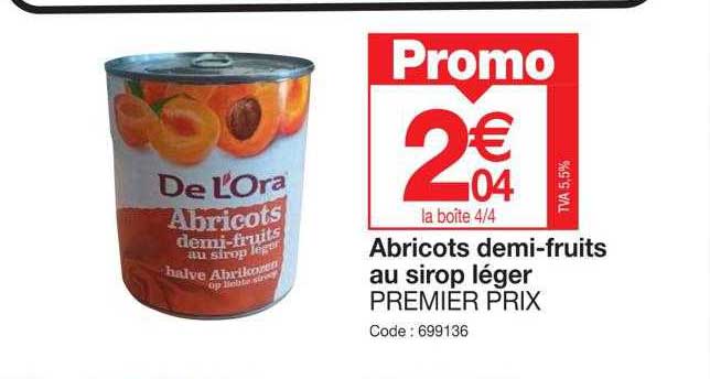 abricots demi-fruits au sirop léger premier prix