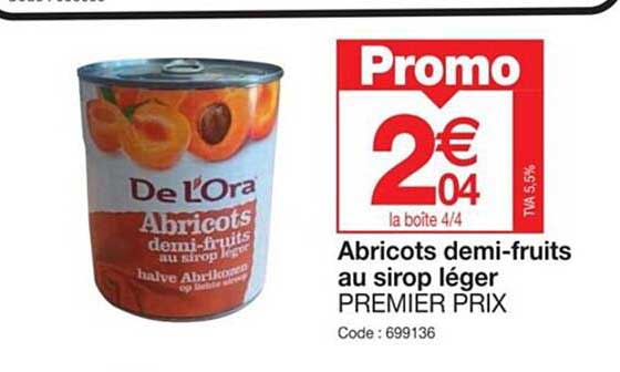 abricots demi-fruits au sirop léger premier prix
