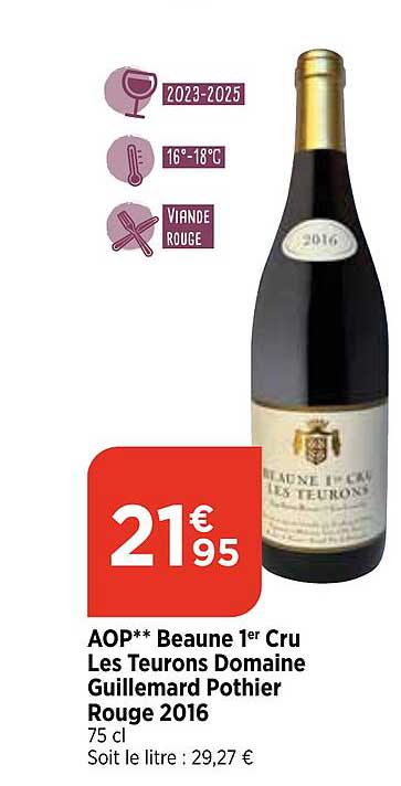 aop beaune 1er cru les teurons domaine guillemard pothier rouge 2016