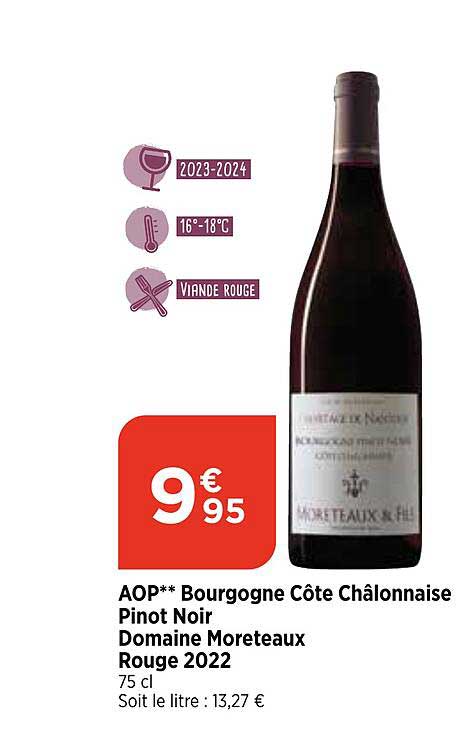 aop bourgogne côte châlonnaise pinot noir domaine moreteaux rouge 2022