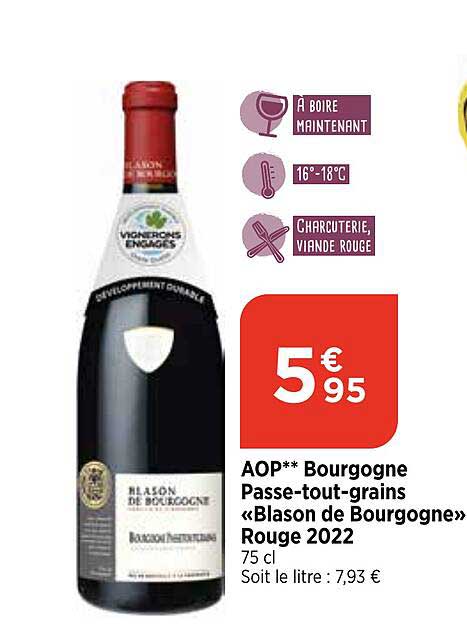 aop bourgogne passe-tout-grains «blason de bourgogne» rouge 2022