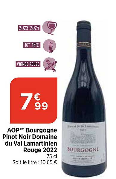 aop bourgogne pinot noir domaine du val lamartinien rouge 2022