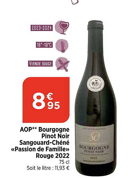 aop bourgogne pinot noir sangouard-chéné «passion de famille» rouge 2022