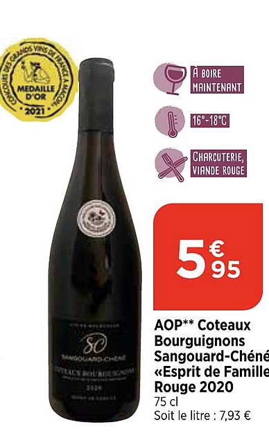 aop côteaux bourguignons sangouard-chéné «esprit de famille rouge 2020»