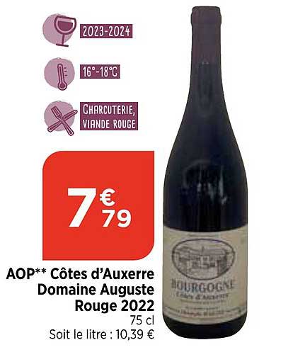 aop côtes d'auxerre domaine auguste rouge 2022