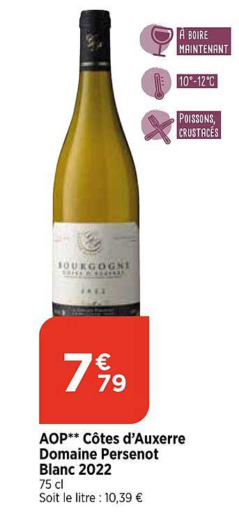 aop côtes d'auxerre domaine persenot blanc 2022