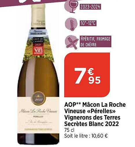 aop mâcon la roche vineuse «pérelles» vignerons des terres secrètes blanc 2022