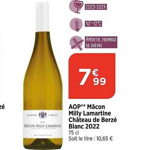 aop mâcon milly lamartine château de berzé blanc 2022