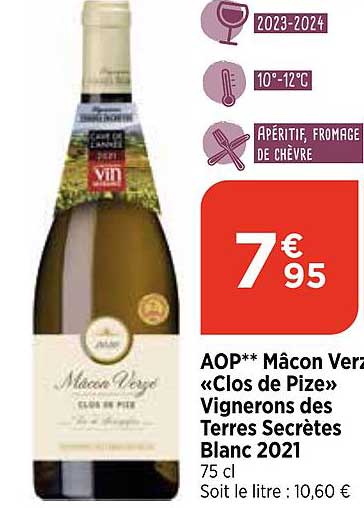 aop mâcon verzé «clos de pize» vignerons des terres secrètes blanc 2021