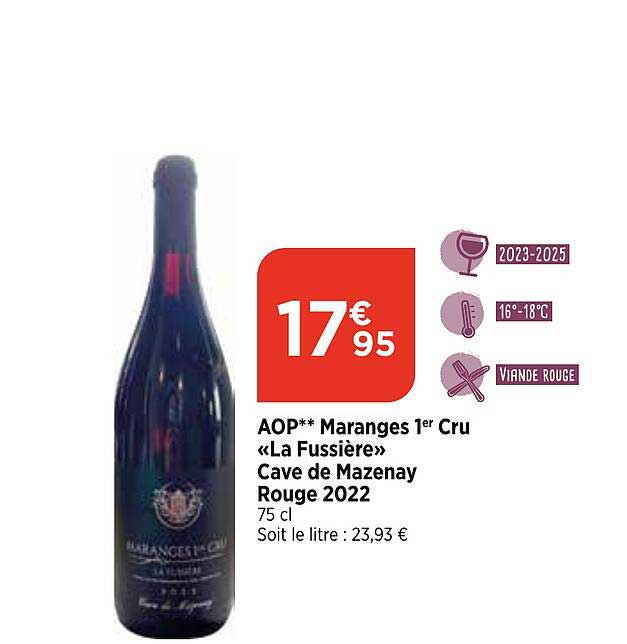 aop maranges 1er cru «la fussière» cave de mazenay rouge 2022
