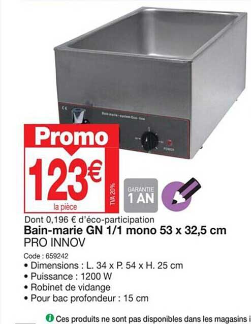 bain-marie gn 1/1 mono 53 x 32,5 cm pro innov