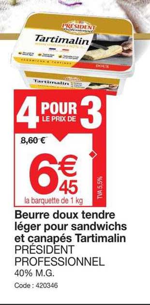 beurre doux tendre léger pour sandwichs et canapés tartimalin président professionnel