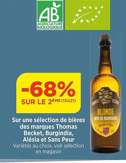 bières des marques thomas becket, burgindia, alésia et sans peur