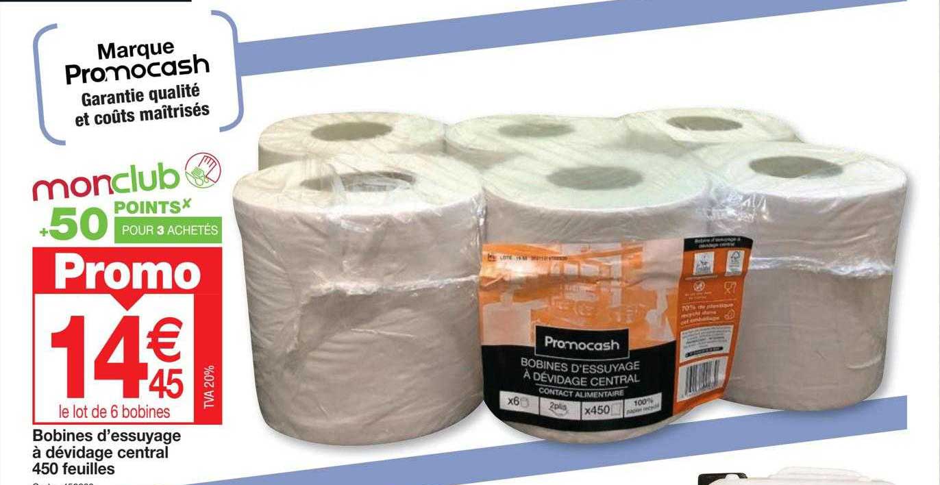 bobines d'essuyage à dévidage central 450 feuilles