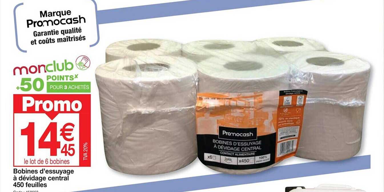 bobines d'essuyage à dévidage central 450 feuilles