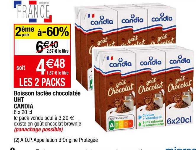 boisson lactée chocolatée uht candia