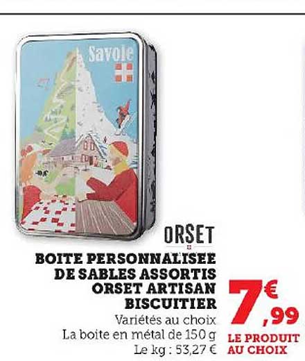 boîte personnalisée de sables assortis orset artisan biscuitier