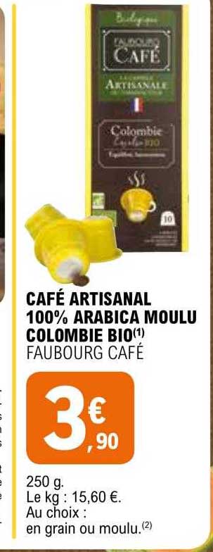 café artisanal 100% arabica moulu colombie bio faubourg café