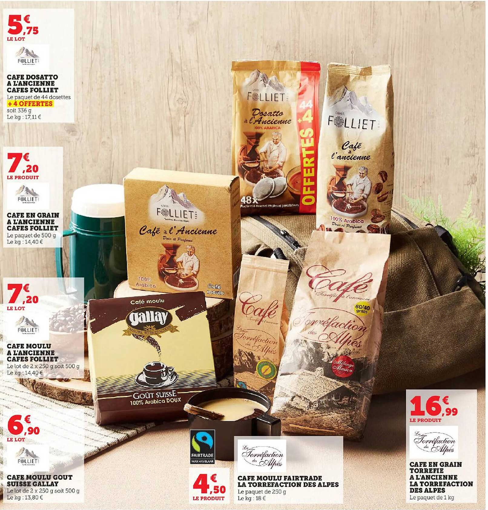 café dosatto à l'ancienne cafés folliet, café en grain à l'ancienne cafés folliet, café moulu à l'ancienne cafés folliet, café moulu gouy suisse gallay, café moulu fairtrade la torréfaction des alpes