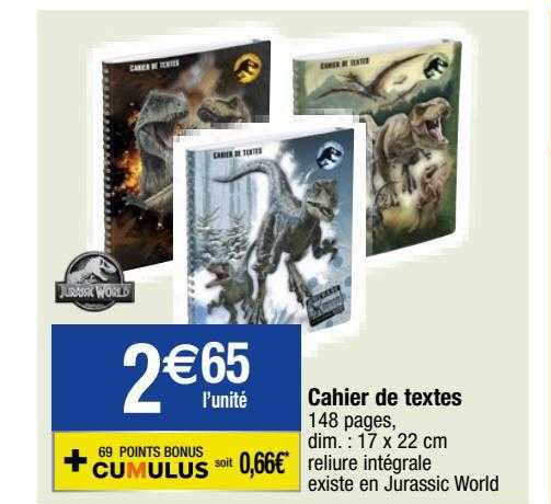 cahier de textes jurrassic world