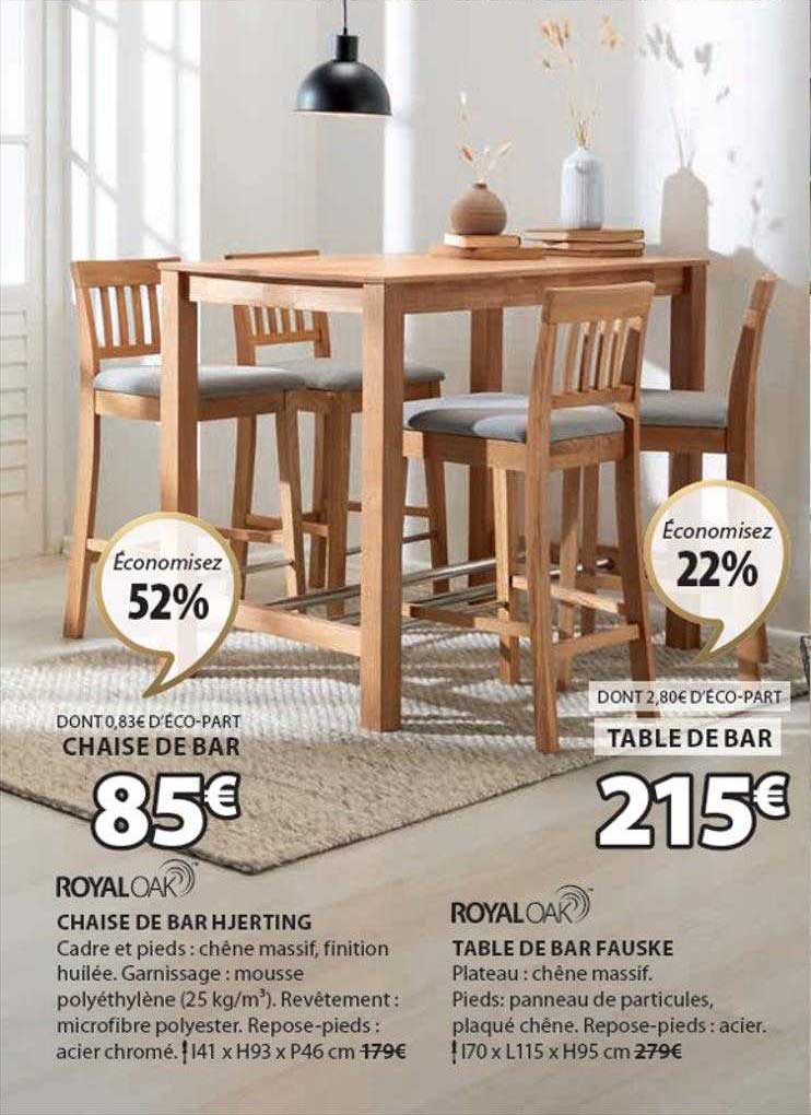 chaise de bar hjerting royal oak, table de bar fauske royal oak