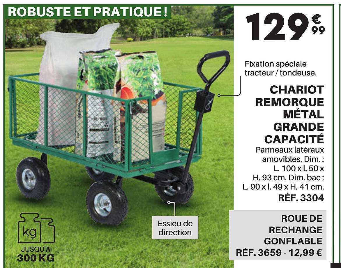 chariot remorque métal grande capacité
