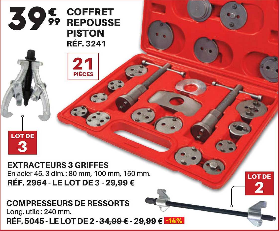 coffret repousse piston, extracteurs 3 griffes ou compresseurs de ressorts