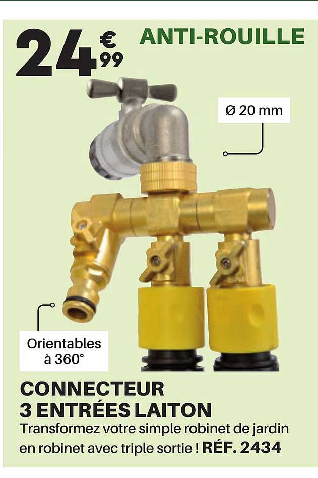 connecteur 3 entrées laiton