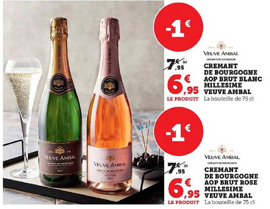 crémant de bourgogne aop brut blanc millésime veuve ambal ou rose