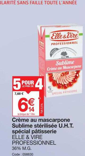 crème au mascarpone sublime stérilisée u.h.t. spécial pâtisserie elle & vire professionnel