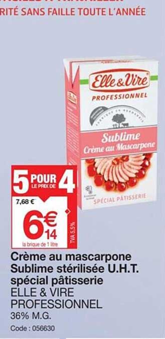 crème au mascarpone sublime stérilisée u.h.t. spécial pâtisserie elle & vire professionnel