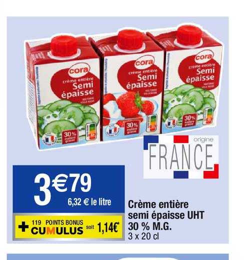crème entière semi épaisse uht 30% m.g.