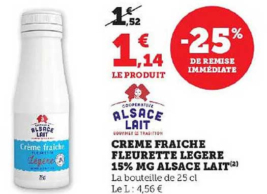 Crème Fraîche Fleurette Légère 15% Mg Alsace Lait