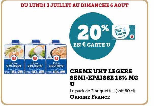 crème uht légère semi-épaisse 18% mg u