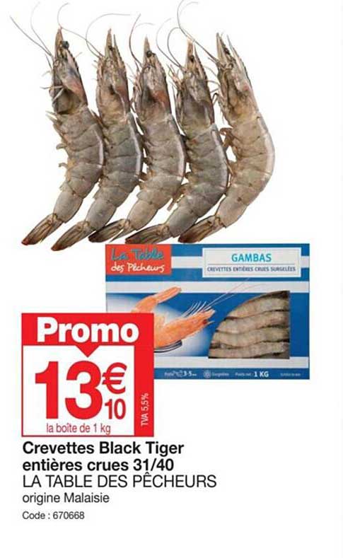 crevettes black tiger entières crues 31/40 la table des pêcheurs