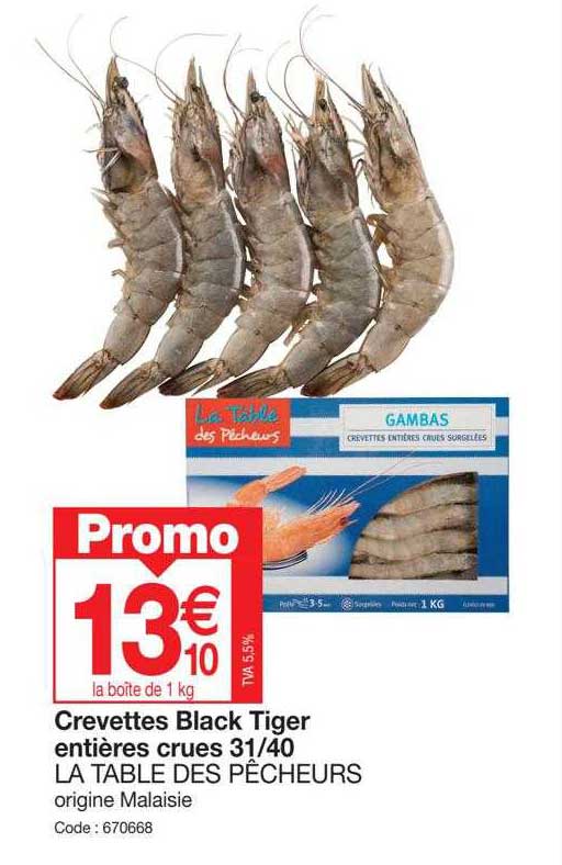 crevettes black tiger entières crues 31-40 la table des pêcheurs