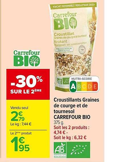 Croustillants Graines De Courge Et De Tournesol Carrefour Bio