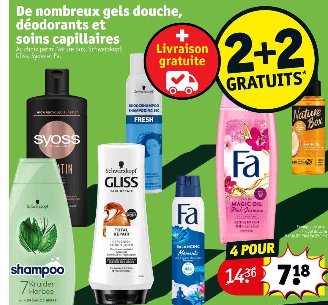 de nombreux gels douche, déodorants et soins capillaires