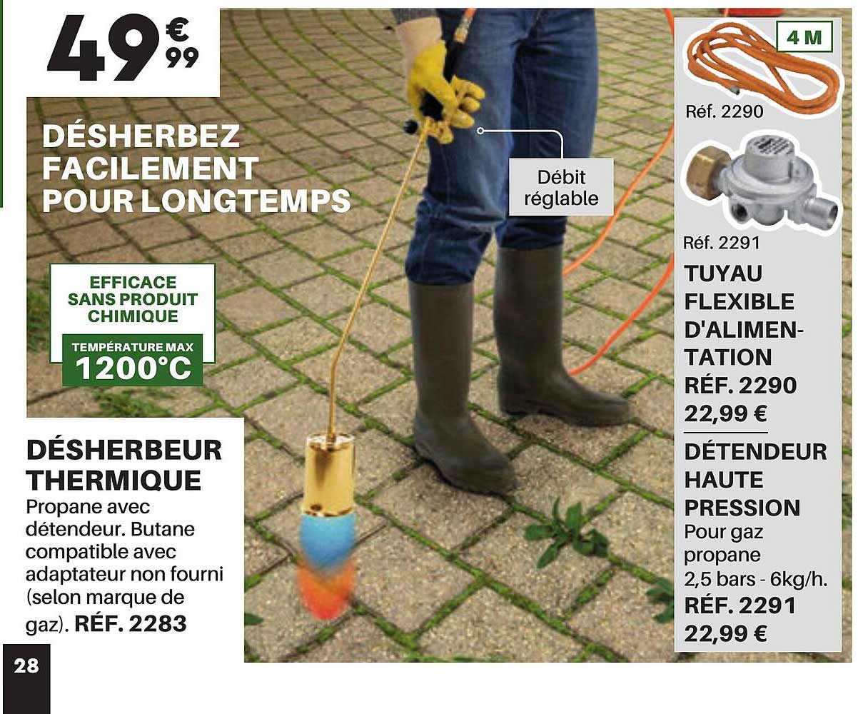 désherbeur thermique, tuyau flexible d'alimentaion, détendeur haute pression