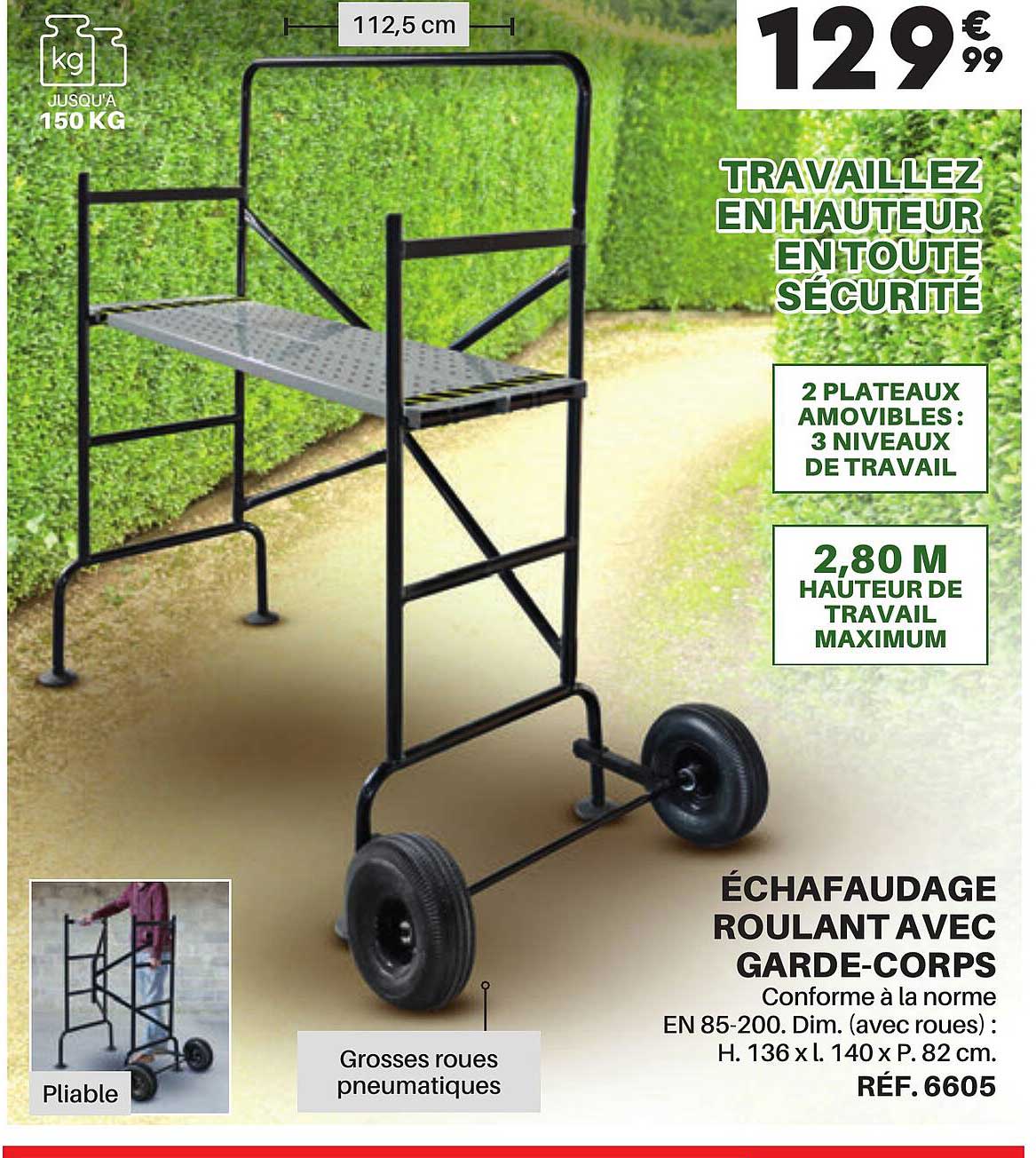 échafaudage roulant avec garde-corps