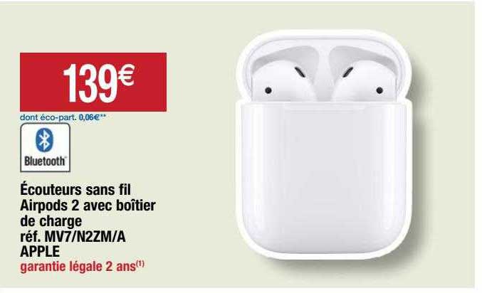 écouteurs sans fil airpods 2 avec boîtier de charge